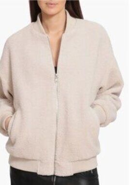 Avec Les Filles Jacket Womens M Faux Fur Coat Beige Sherpa Full Zip Minimalist